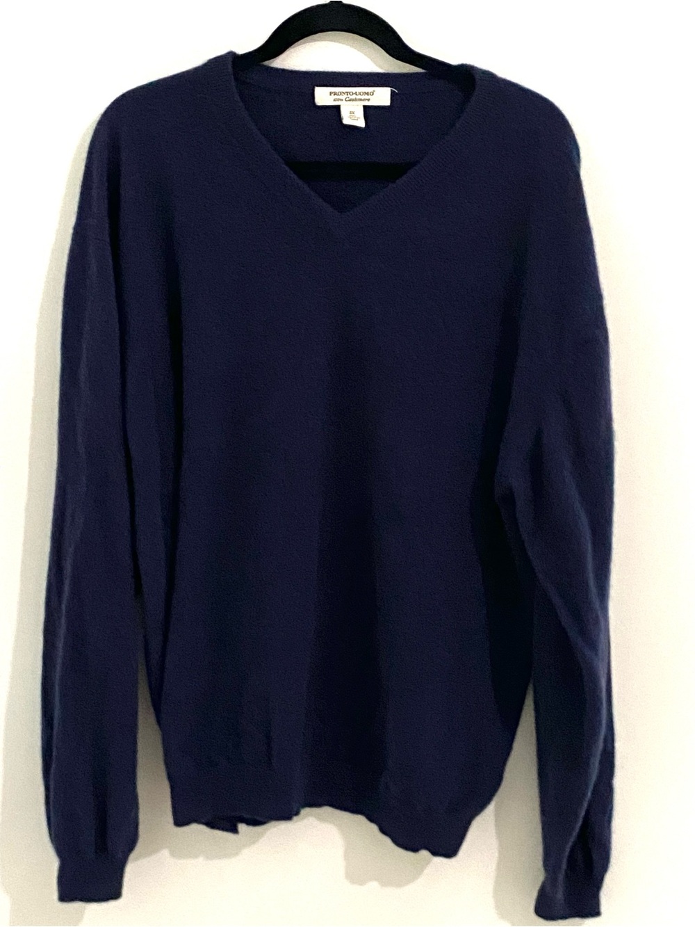 Pronto-Uomo Deep Navy V-Neck 100% Cashmere Men’s Sweater-3X